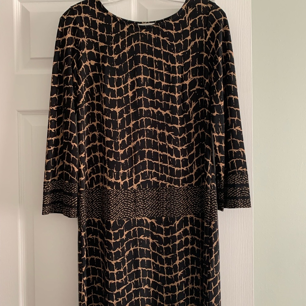 Elegant Black and Tan Dress -warn, in good condition